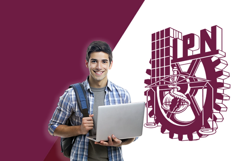 Joven estudiante con el logo del IPN de fondo buscando qué carreras estudiar en IPN Puebla