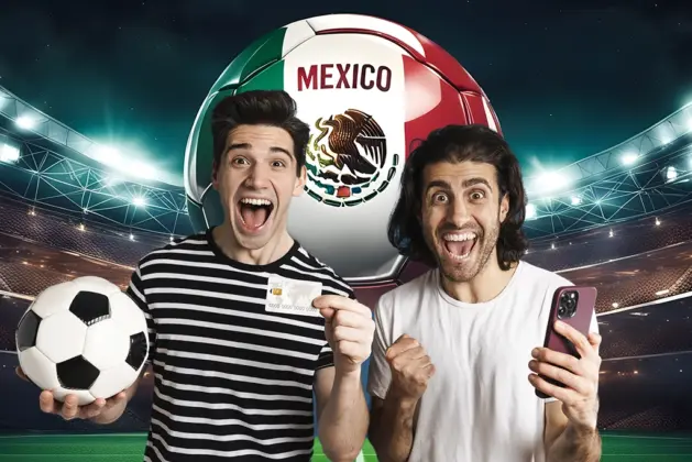 Jovenes aficionados animando en las gradas de un estadio de fútbol con banderas, mostrando emoción y pasión por el deporte. Conseguir boletos baratos para el mundial 2026 es posible.