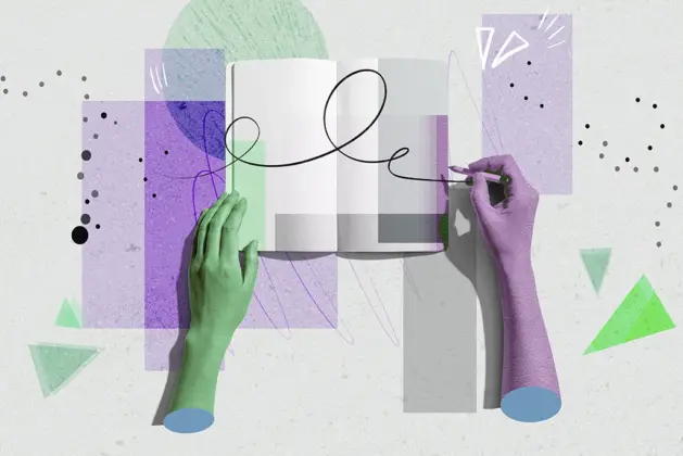 Ilustración de una persona con un cuaderno para escribir a mano