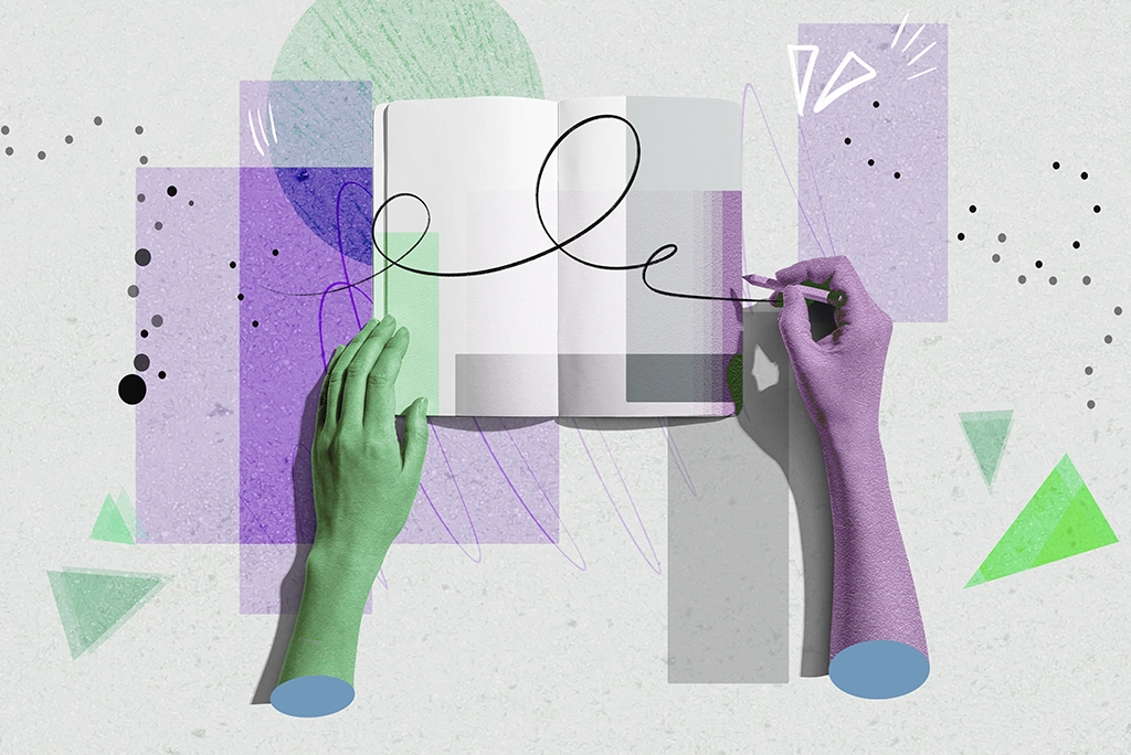 Ilustración de una persona con un cuaderno para escribir a mano