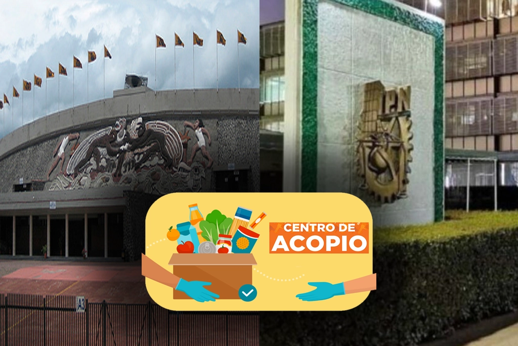 centro de acopio de la UNAM e IPN recibiendo donaciones de alimentos y víveres para las comunidades afectadas por las lluvias en Puebla y Veracruz
