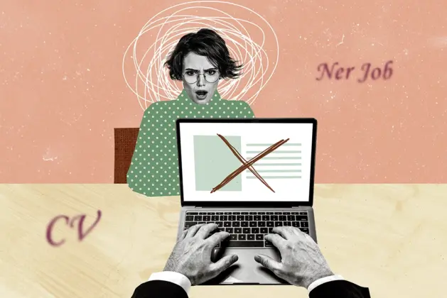 ilustración que muestra los errores de una joven al incluir información que no debería tener su curriculum
