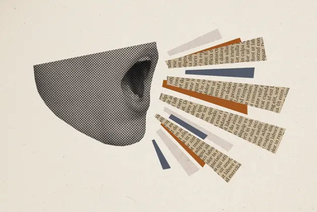 Collage artístico que representa visualmente el concepto de palabras en lenguas originarias intraducibles y la diversidad cultural