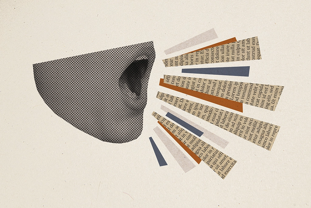 Collage artístico que representa visualmente el concepto de palabras en lenguas originarias intraducibles y la diversidad cultural