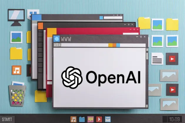 Imagen de una interfaz digital con el logo de OpenAI, representando un navegador basado en la inteligencia artificial.