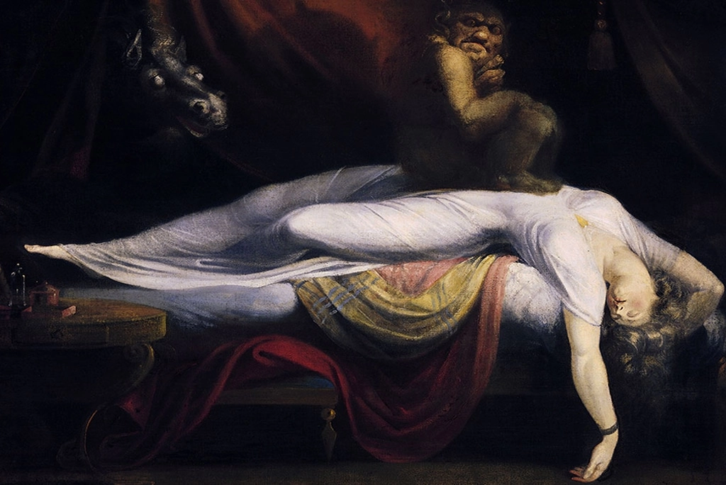 Representación artística del fenómeno conocido como 'subirse el muerto', una experiencia relacionada con la parálisis del sueño.