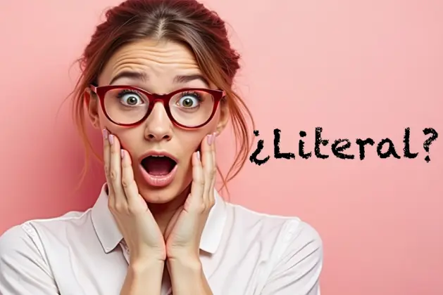 Mujer sorprendida porque descubre los usos de la expresion literal que no tienen nada de literal