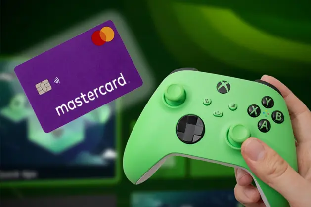 Control de videojuego Xbox y tarjeta Mastercard, simbolizando la posibilidad de acceder a beneficios como PS Game Pass con métodos de pago digitales.