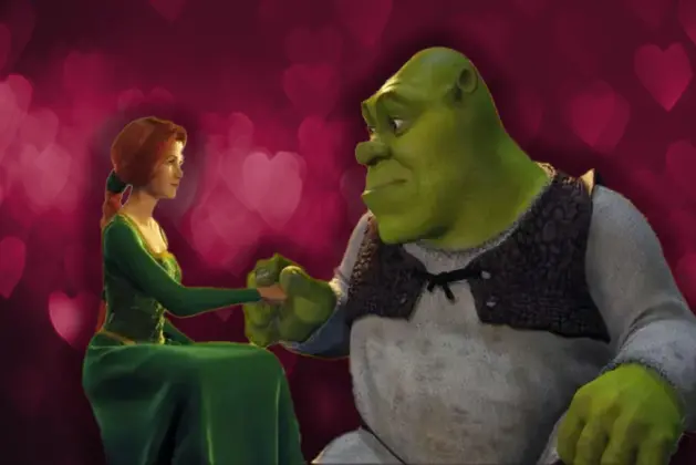 Imagen de Fiona bonita y Shrek ogro, representando la tendencia en citas Shrekking, con un estilo divertido y viral inspirado en la película