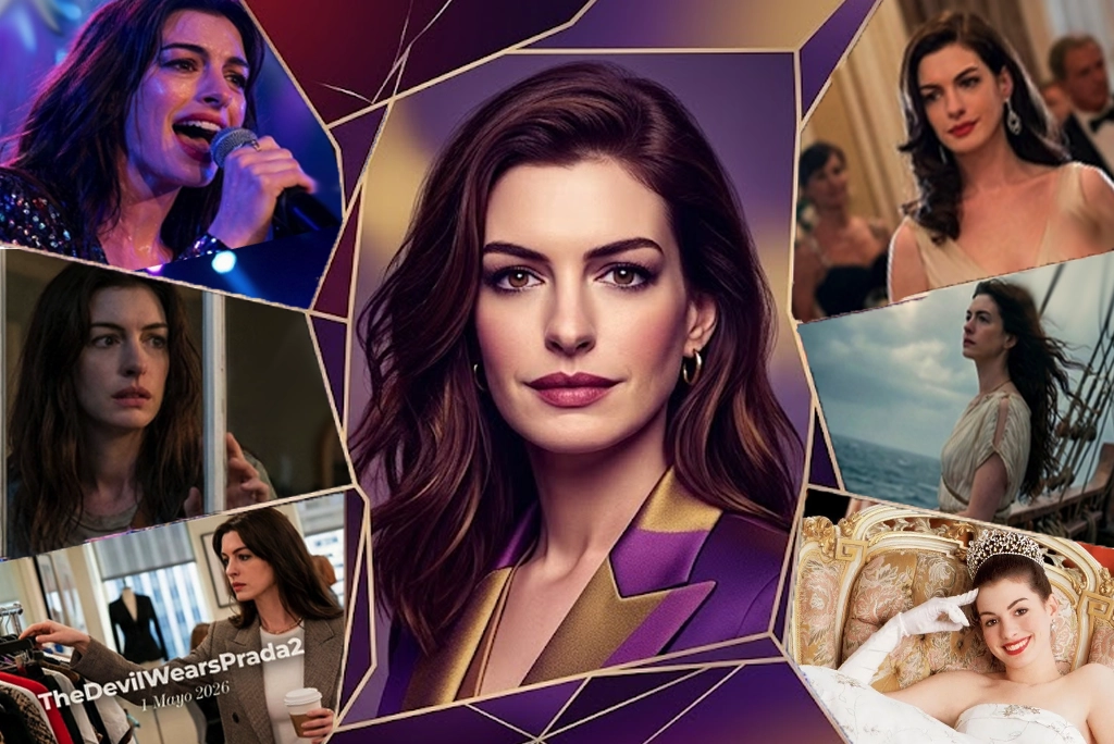collage de los personajes de Anne Hathaway en sus seis estrenos de películas de 2026
