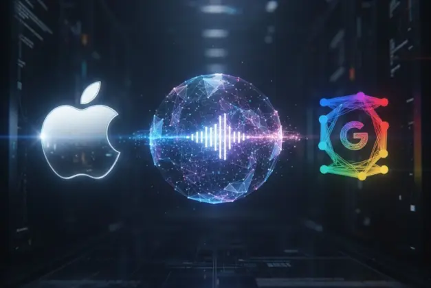 Apple y Google Gemini dando vida a un icono de Siri más dinámico e inteligente, simbolizando la integración de Siri con Gemini IA