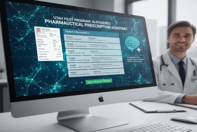 pantalla con un algoritmo de IA medicina recetando fármacos, representando el programa piloto de Utah