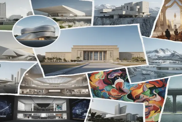 Fotografía collage que muestra renders arquitectónicos y visiones artísticas de varios de los nuevos museos en el mundo que se inaugurarán en 2026.
