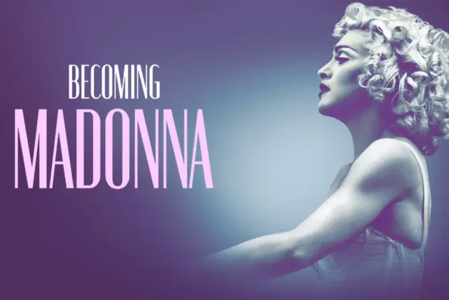 Imagen promocional del documental de Madonna 'Becoming Madonna' mostrando un contraste entre la joven artista en los años 80 y su imagen icónica actual
