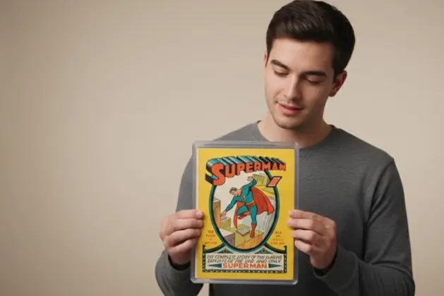 Ejemplar de Superman #1 de 1939, conocido como el cómic más caro de la historia, exhibido sobre un fondo neutro que resalta su perfecto estado de conservación