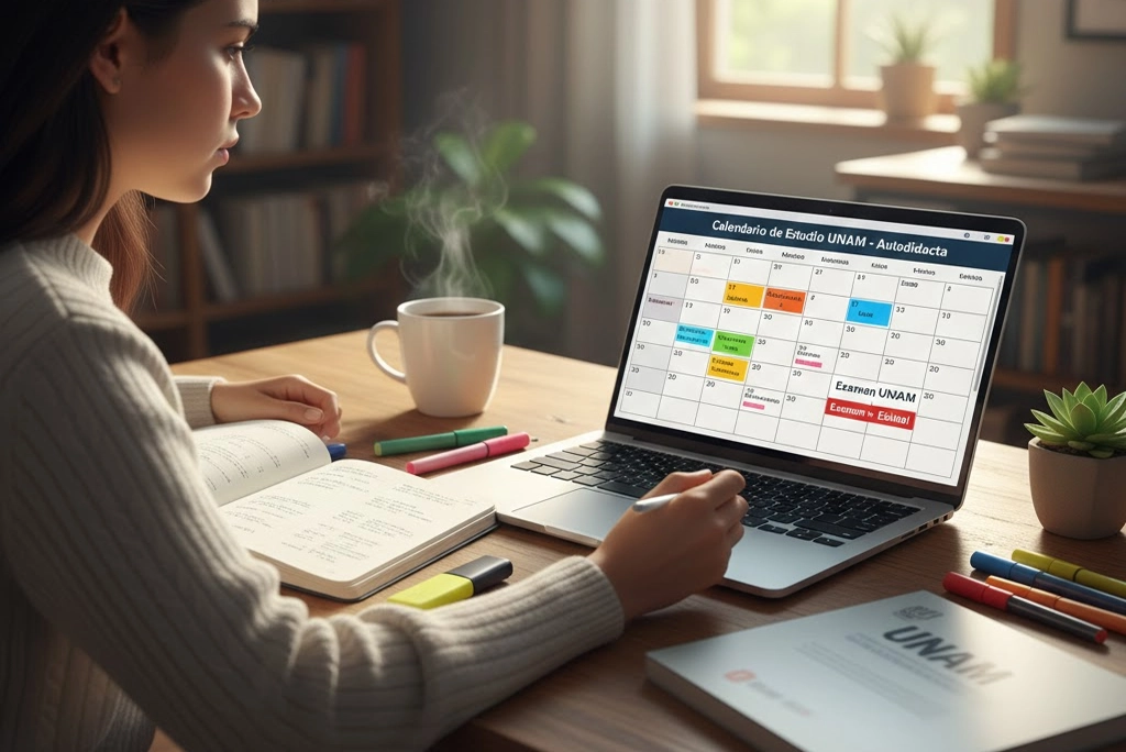 Joven generando un Calendario de estudio autodidacta para el examen UNAM