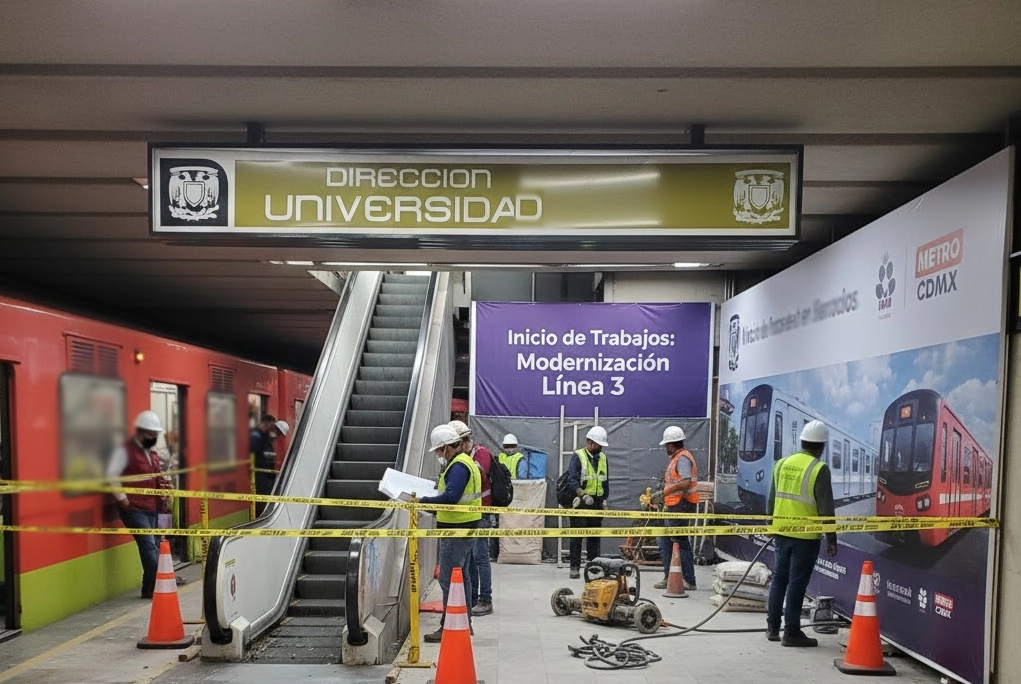 Inicio de los trabajos de la línea 3 metro modernización en la estación Universidad del Metro de la Ciudad de México.