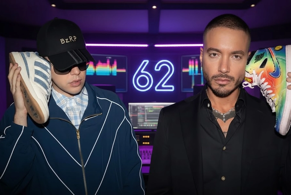 Imagen promocional de la colaboración entre Bizarrap y J Balvin para la BZRP Music Session #62, mostrando a ambos artistas. usa estos personajes
