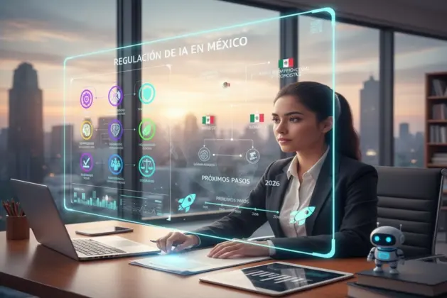 oven revisando la regulación IA en México y los 10 principios éticos del decálogo, con iconos de tecnología y diversidad.