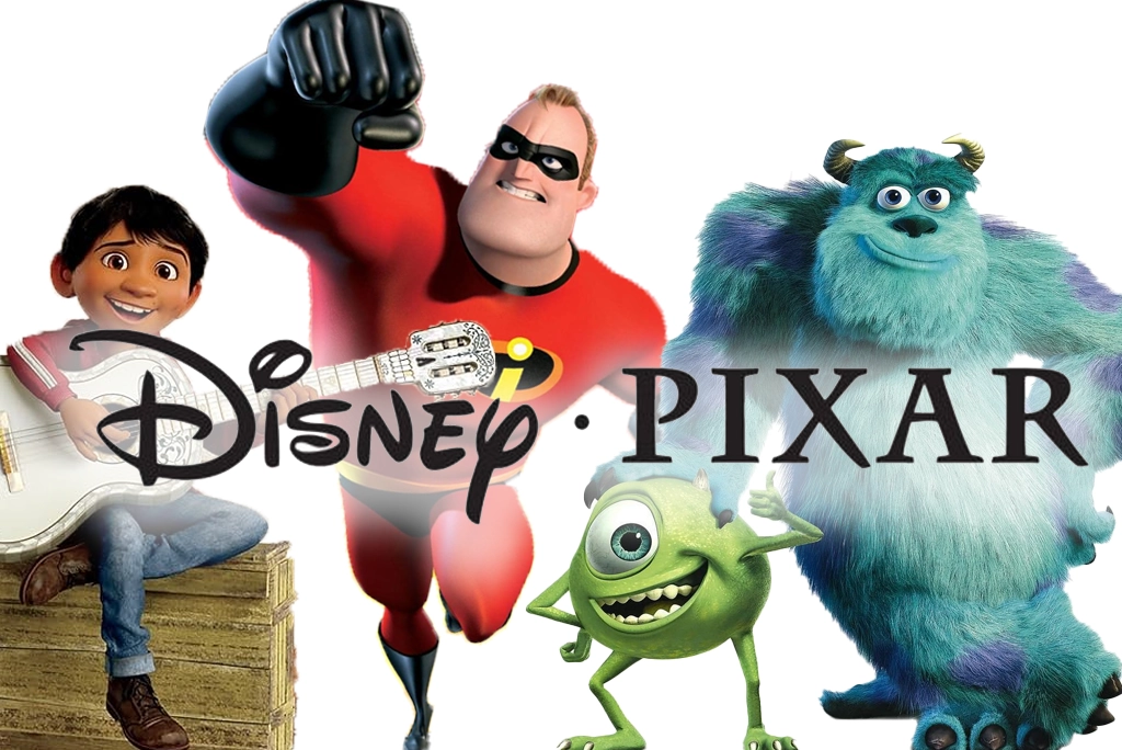 Personajes Mr. Increíble, Miguel (Coco) y un fondo blanco, representando las nuevas Disney Pixar películas confirmadas para los próximos años.