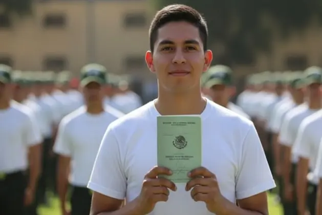 Joven con cartilla del servicio militar nacional