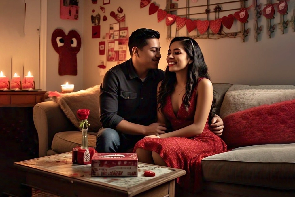 Joven pareja celebrando el 14 de febrero con poco dinero, con una cena romántica siendo una de las ideas