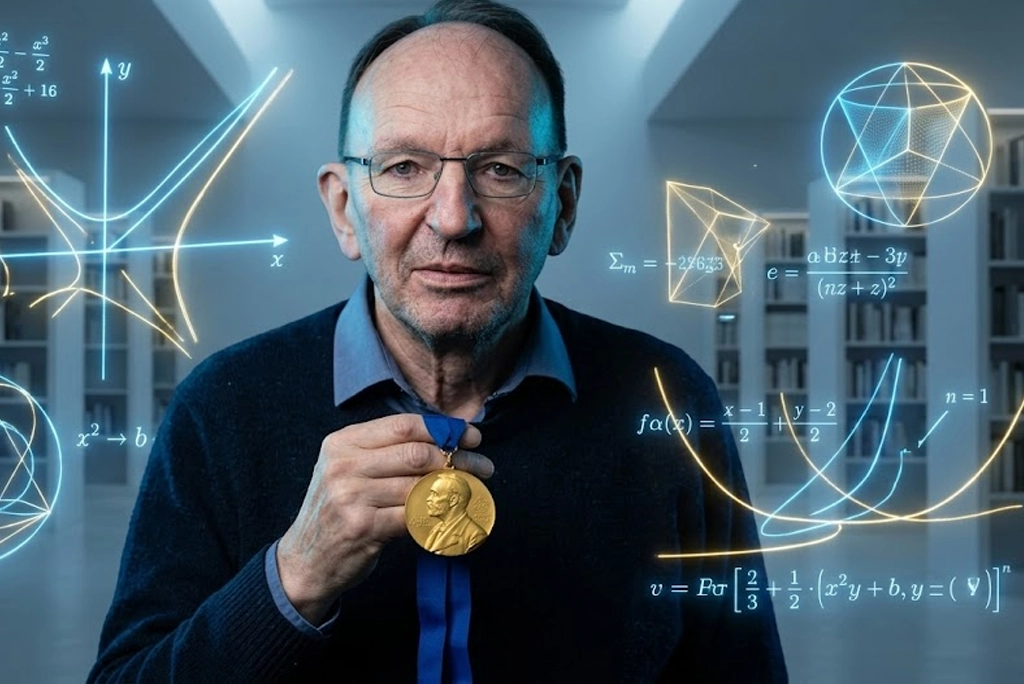Foto del matemático Gerd Faltings, ganador del premio Abel considerado el nobel de matemáticas, sonriendo en su oficina del Instituto Max Planck.