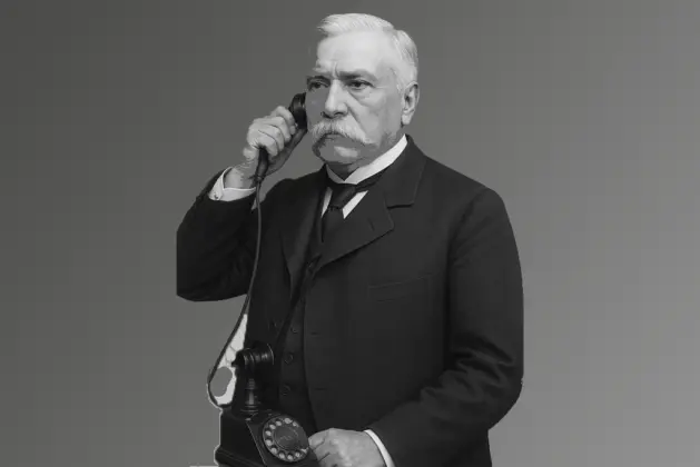 Ilustración de Porfirio Díaz utilizando uno de los inventos que trajo a México durante el llamado Porfiriato: el teléfono
