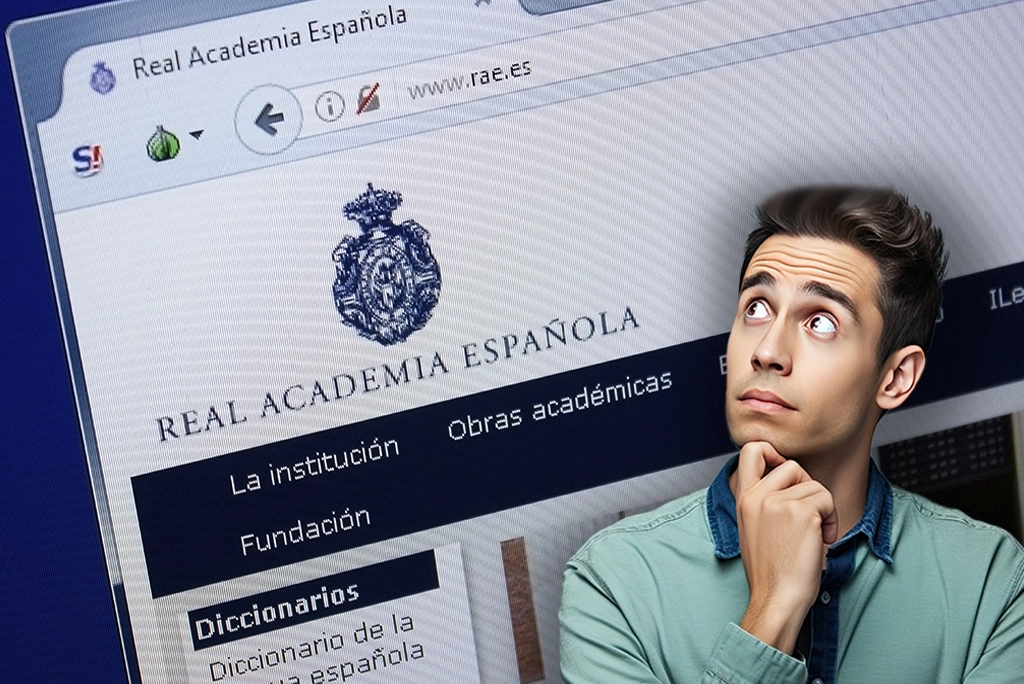 joven observando de fondo el sitio de la RAE con las nuevas palabras que se integraron en el diccionario