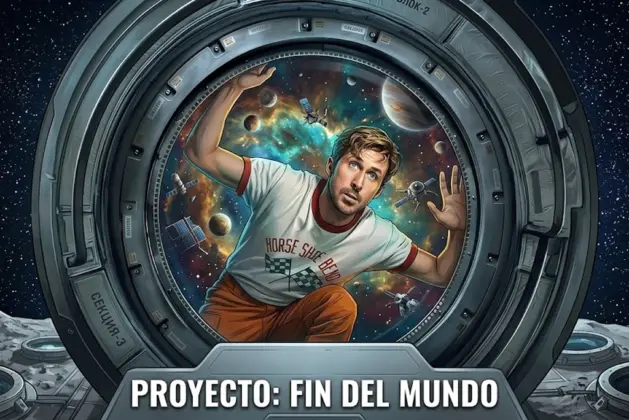 Ilustración conceptual de una nave espacial enfrentando una nebulosa roja, representando el viaje interestelar y la ciencia en proyecto fin del mundo, con fondo estelar y una figura humana observando el cosmos.