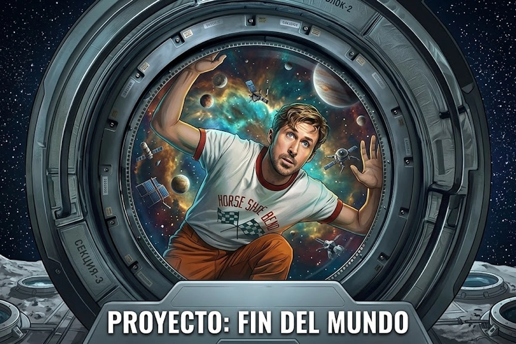 Ilustración conceptual de una nave espacial enfrentando una nebulosa roja, representando el viaje interestelar y la ciencia en proyecto fin del mundo, con fondo estelar y una figura humana observando el cosmos.