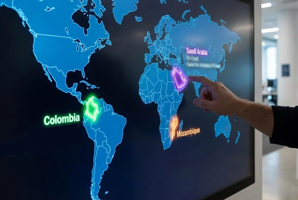 Mapa mundial interactivo destacando los países con nombres de personajes históricos y las figuras a las que rinden homenaje.