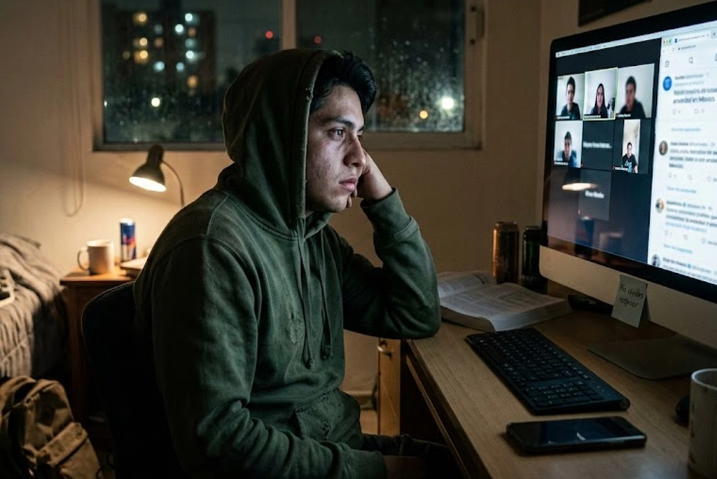 Uno de los jóvenes con problemas de salud mental frente a computador